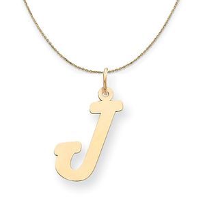 14k Yellow Gold Madison LG Classic Script Initial J Necklace - 18 Inch